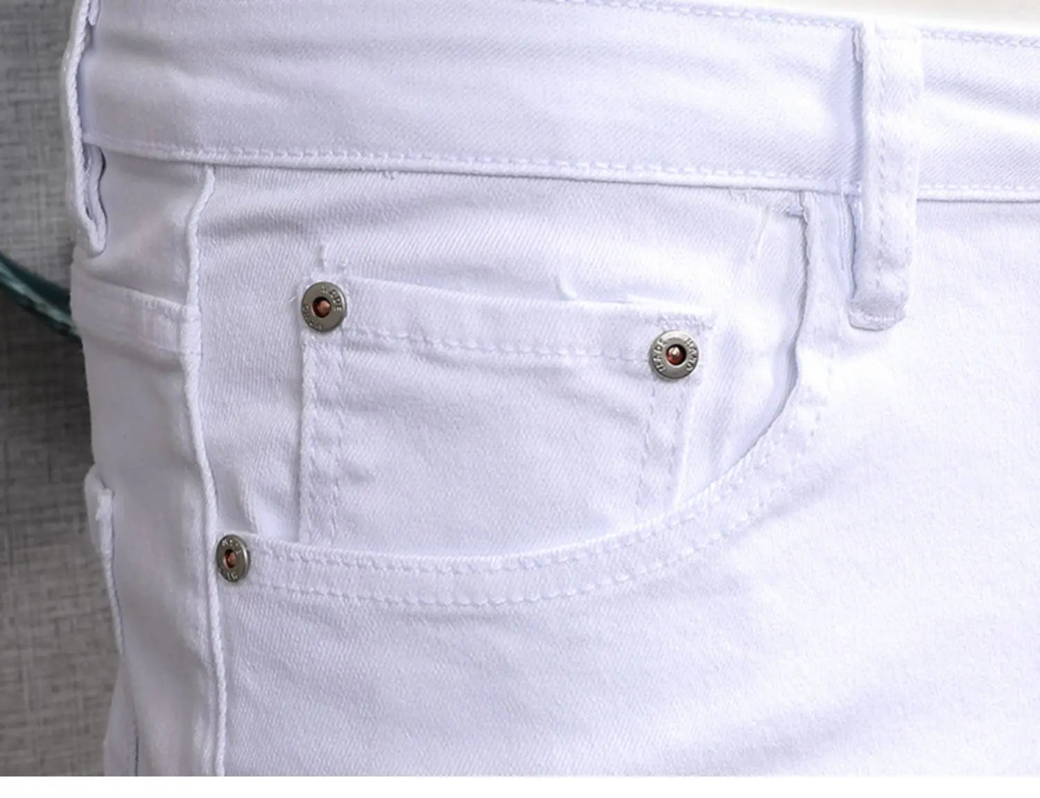 Summer Men’s White Jeans Casual Cotton Slim Fit Straight Pants Mens Fashion Streetwear Ripped Patches Denim Trousers