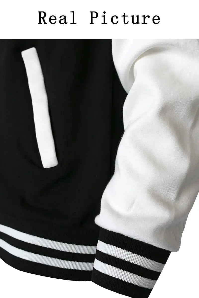 Black and White Oversized Jacket for Men’s Baseball Street Style