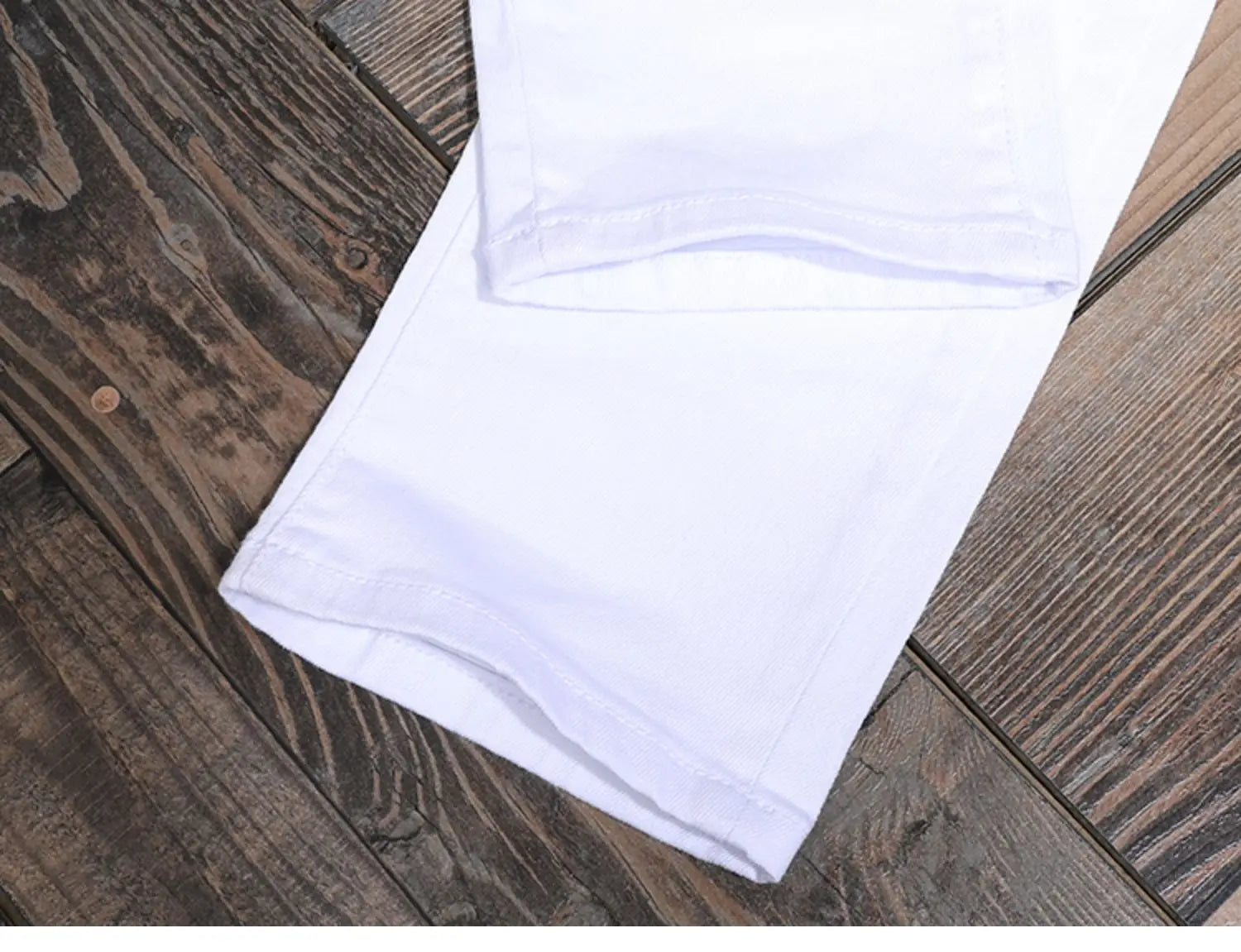 Summer Men’s White Jeans Casual Cotton Slim Fit Straight Pants Mens Fashion Streetwear Ripped Patches Denim Trousers