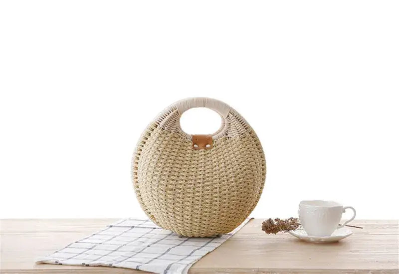 Natural Rattan Handwoven Shell Handbag Bohemian Summer Tote