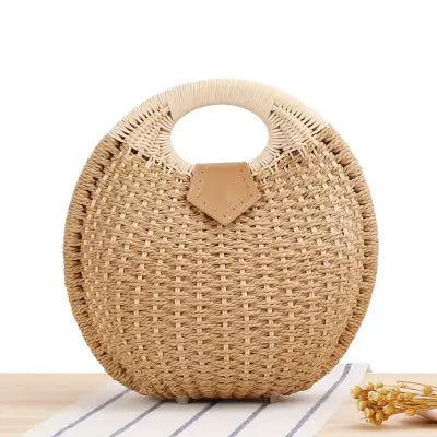 Natural Rattan Handwoven Shell Handbag Bohemian Summer Tote - Brown / (30cm<Max Length<50cm)