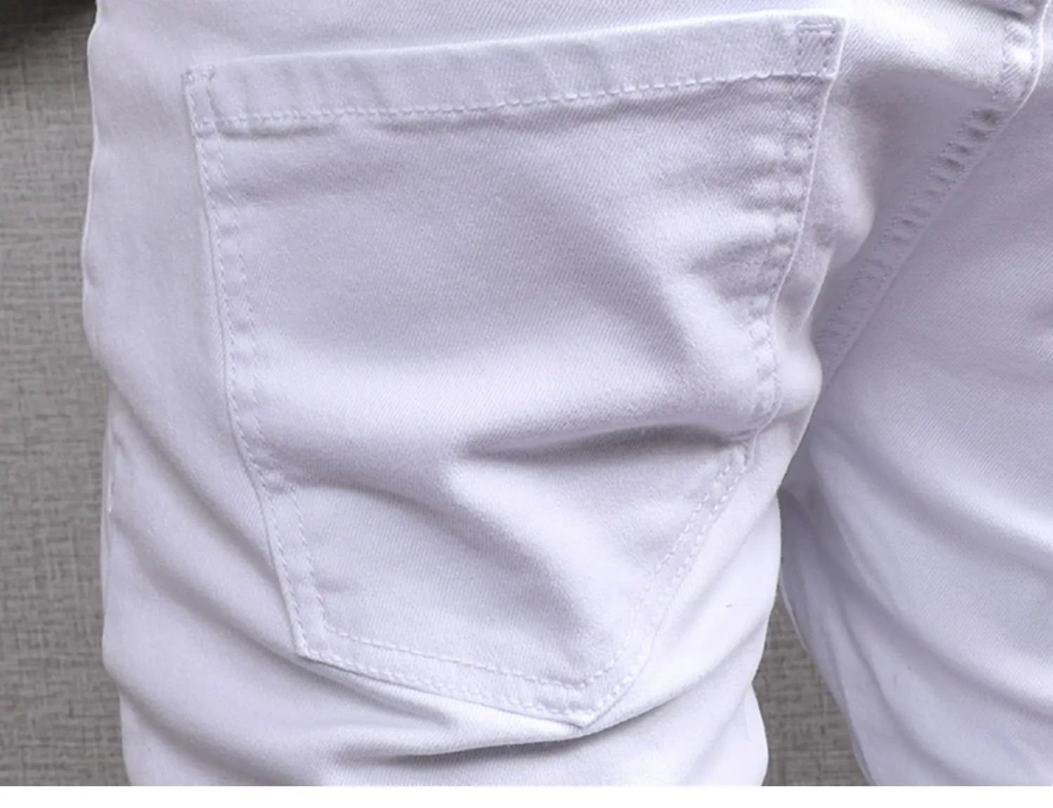 Summer Men’s White Jeans Casual Cotton Slim Fit Straight Pants Mens Fashion Streetwear Ripped Patches Denim Trousers