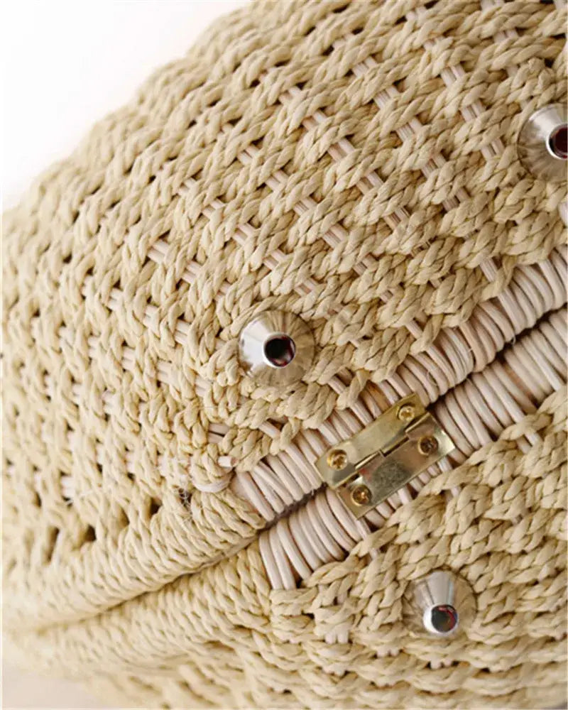 Natural Rattan Handwoven Shell Handbag Bohemian Summer Tote