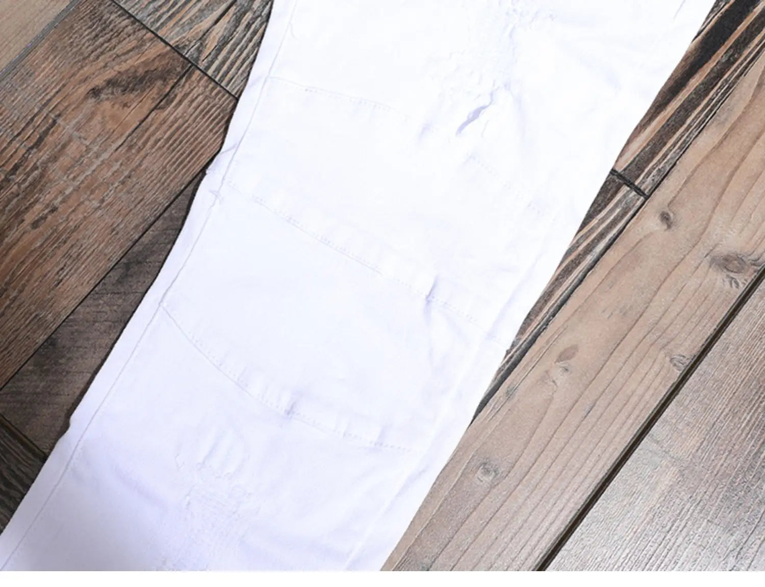 Summer Men’s White Jeans Casual Cotton Slim Fit Straight Pants Mens Fashion Streetwear Ripped Patches Denim Trousers