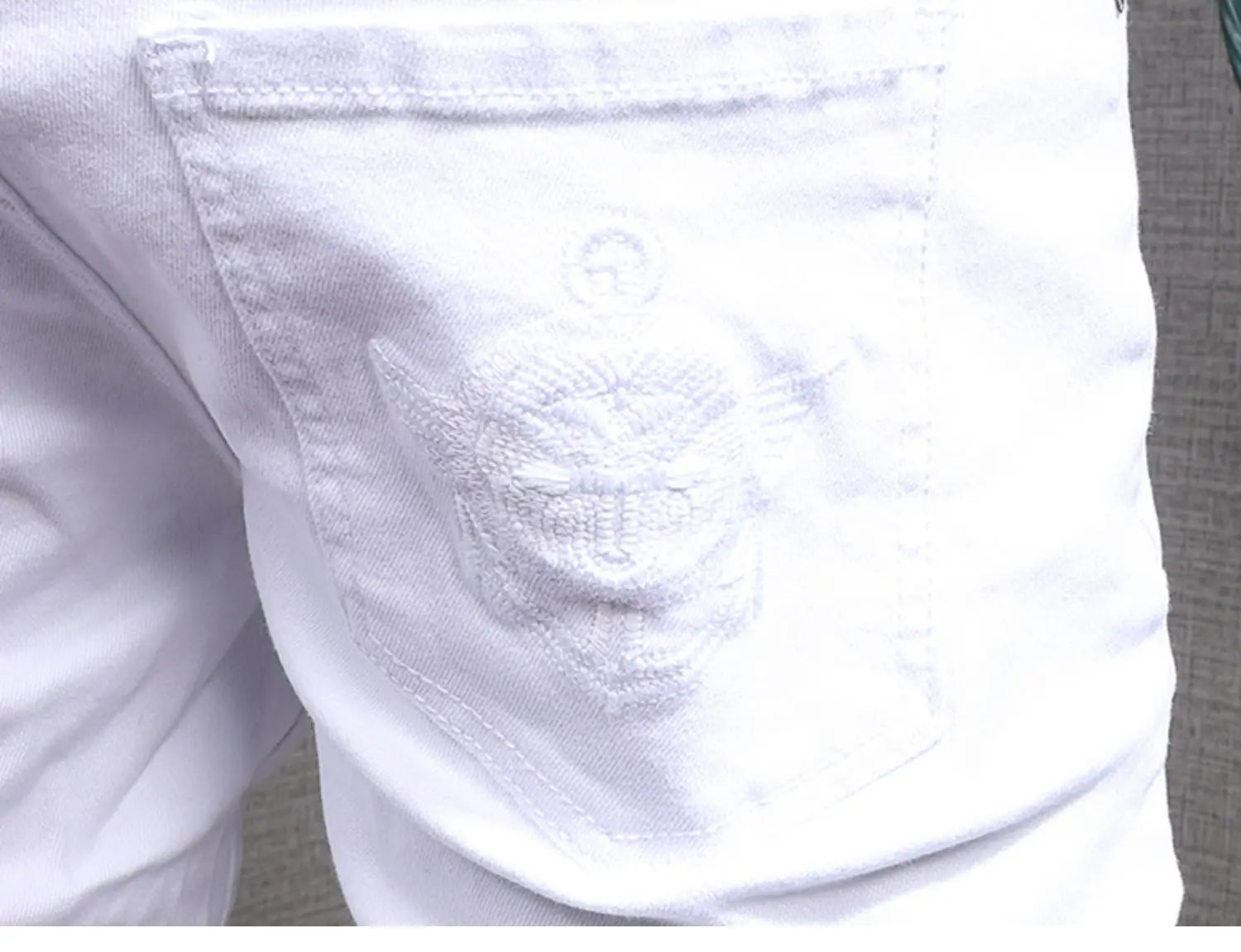 Summer Men’s White Jeans Casual Cotton Slim Fit Straight Pants Mens Fashion Streetwear Ripped Patches Denim Trousers