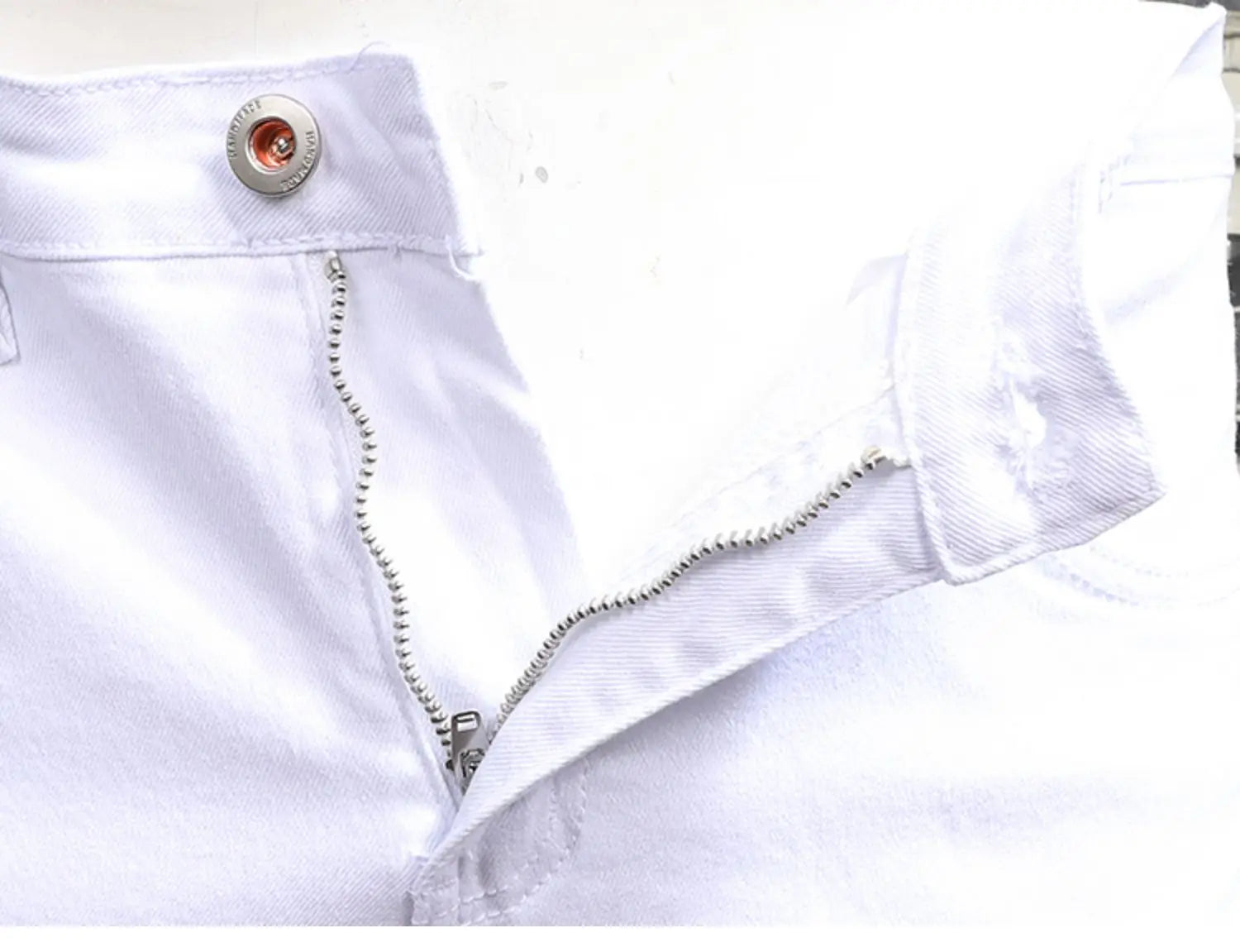 Summer Men’s White Jeans Casual Cotton Slim Fit Straight Pants Mens Fashion Streetwear Ripped Patches Denim Trousers