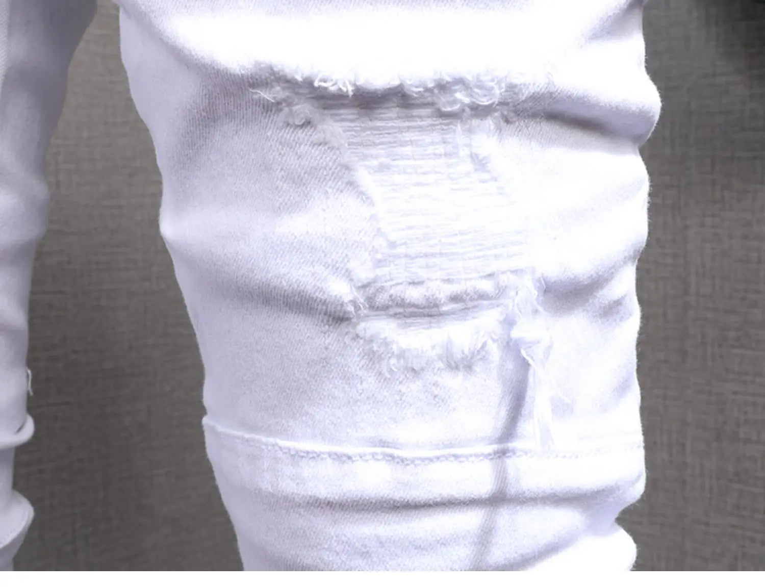 Summer Men’s White Jeans Casual Cotton Slim Fit Straight Pants Mens Fashion Streetwear Ripped Patches Denim Trousers