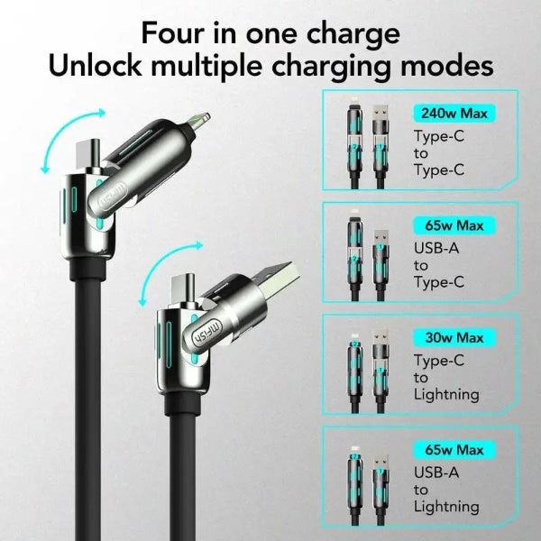 Multifunctional charging cable with connectors for different devices on a gray background