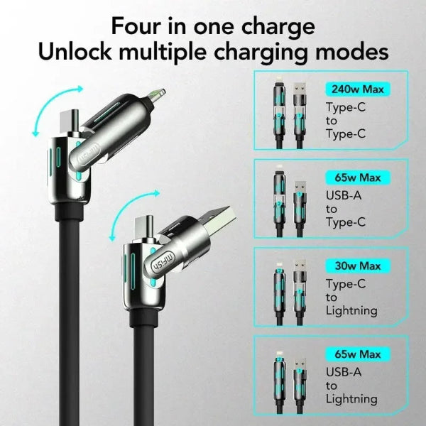 Multifunctional charging cable with connectors for different devices on a gray background