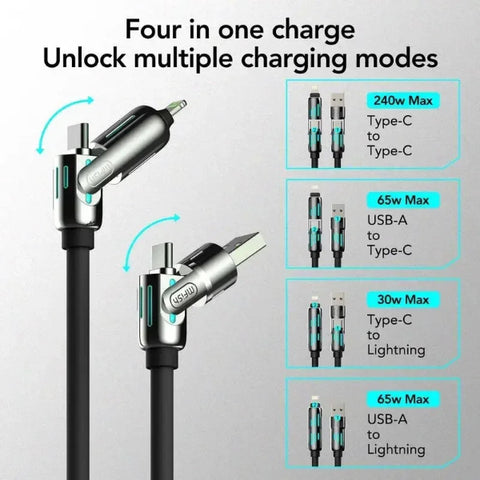 Multifunctional charging cable with connectors for different devices on a gray background