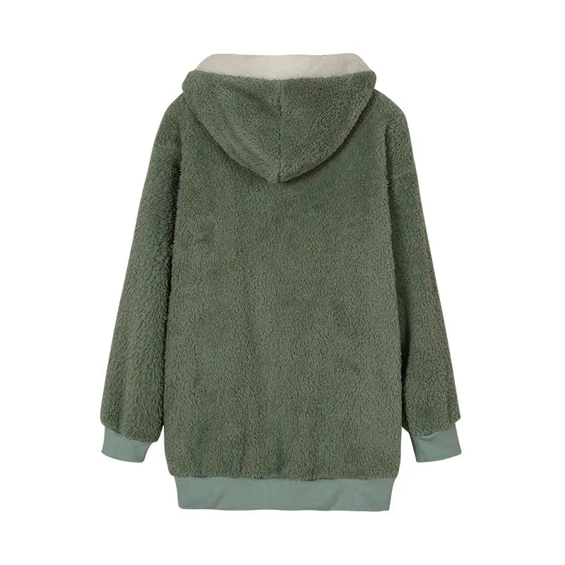 Loose Plush Zipper Hooded Jacket for Women in Autumn and Winter