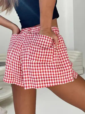 Women’s Plaid Elastic Waist Shorts for Casual Summer Streetwear