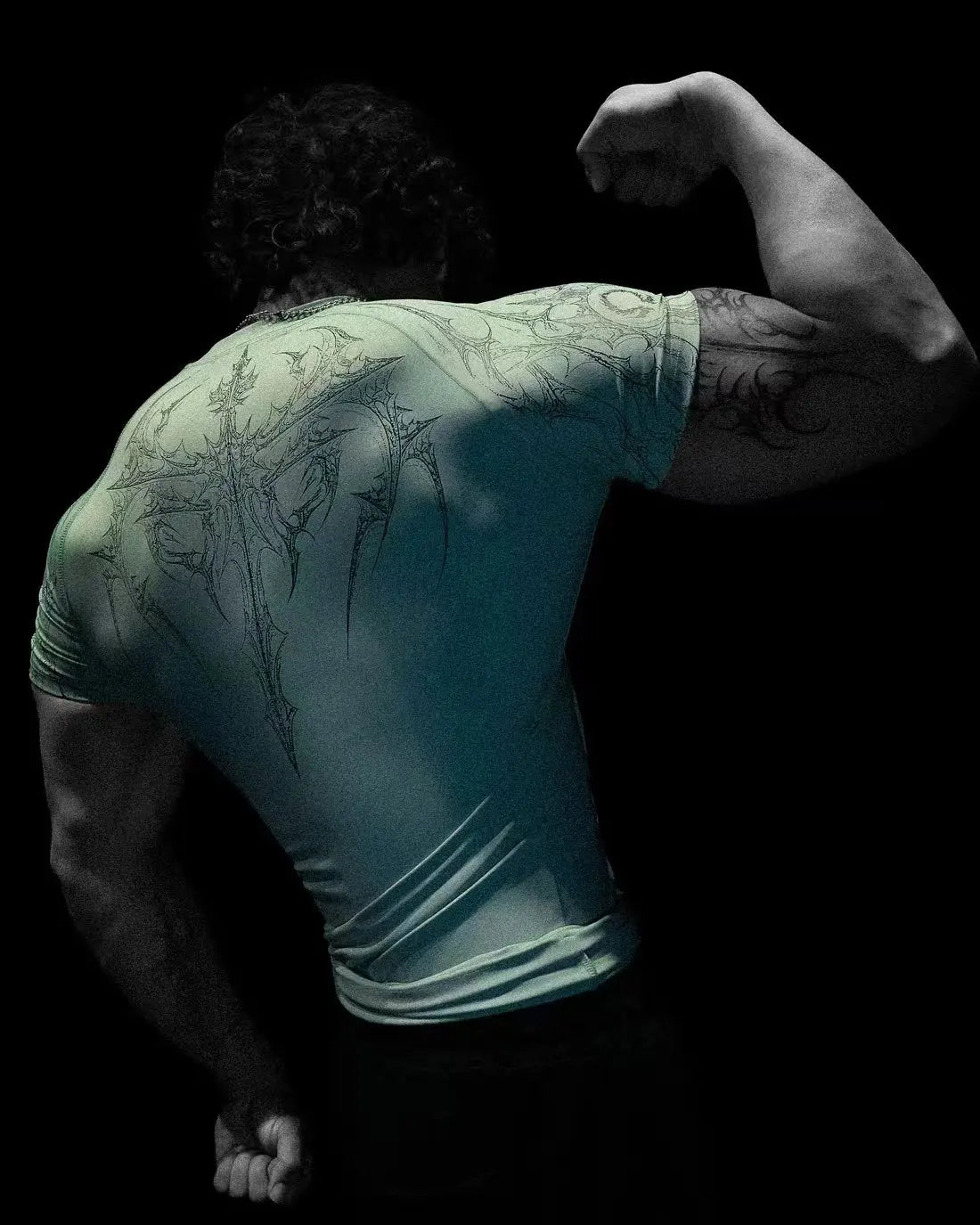Gothic Print Muscle Tee Multi Size High Elasticity Quick Dry Gym Shirt