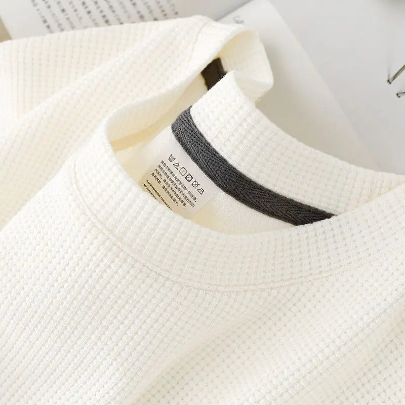 Waffle Short Sleeve T Shirt Unisex Loose Fit Casual Japanese Style