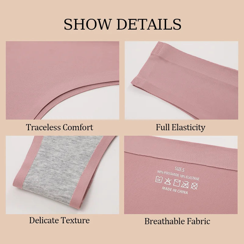 3pcs Seamless Brazilian Panties Ice Silk Low Waist Sexy Underwear