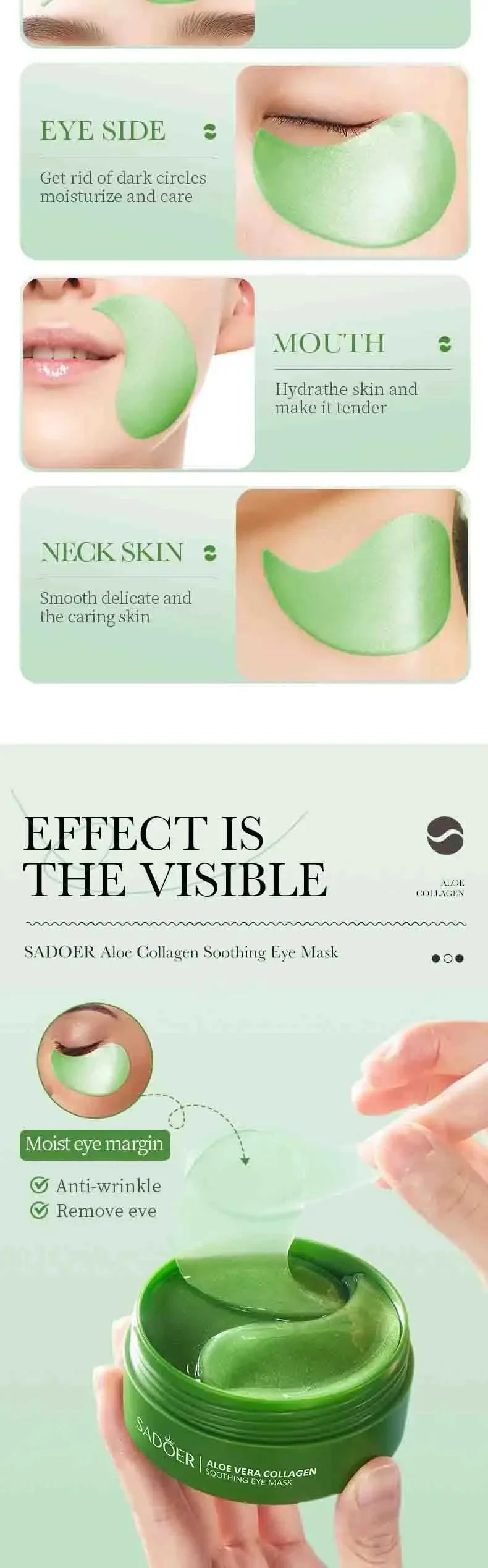 Aloe Vera Collagen Eye Mask 60pcs Dark Circles Fine Lines Care