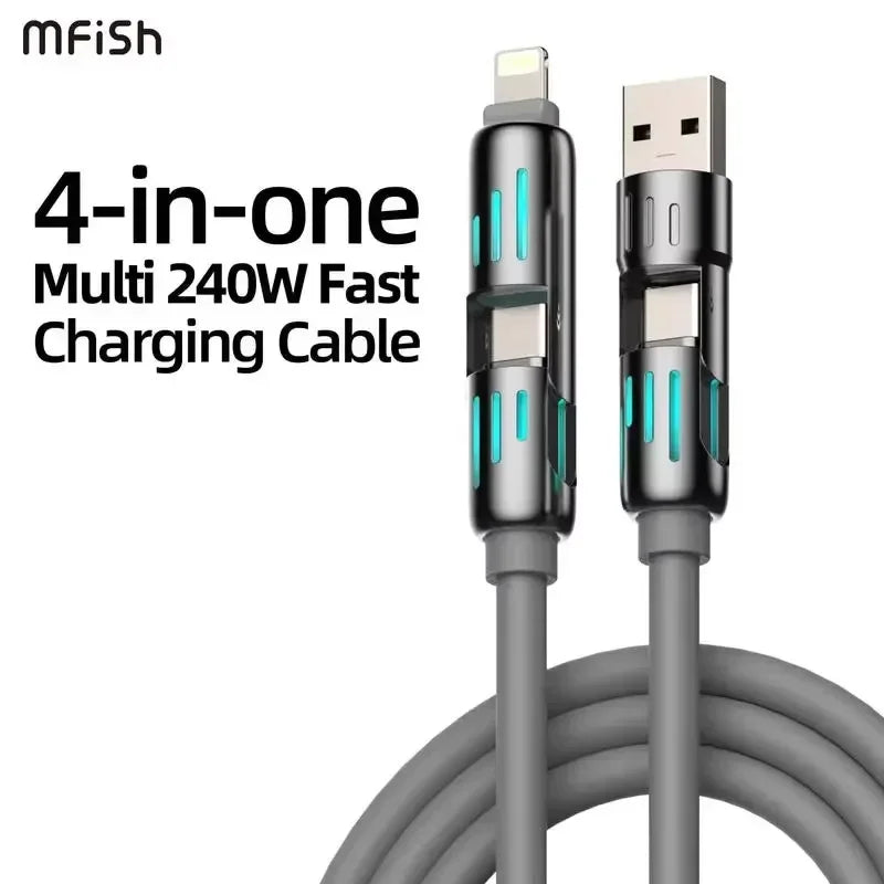 MFISH 240W USB C Multi Charging Cable 4-in-1 for iPhone, iPad & Samsung