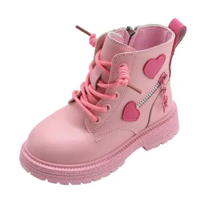 Girls Pink Rubber Boots with Winter Cotton Soft Sole and Side Zip