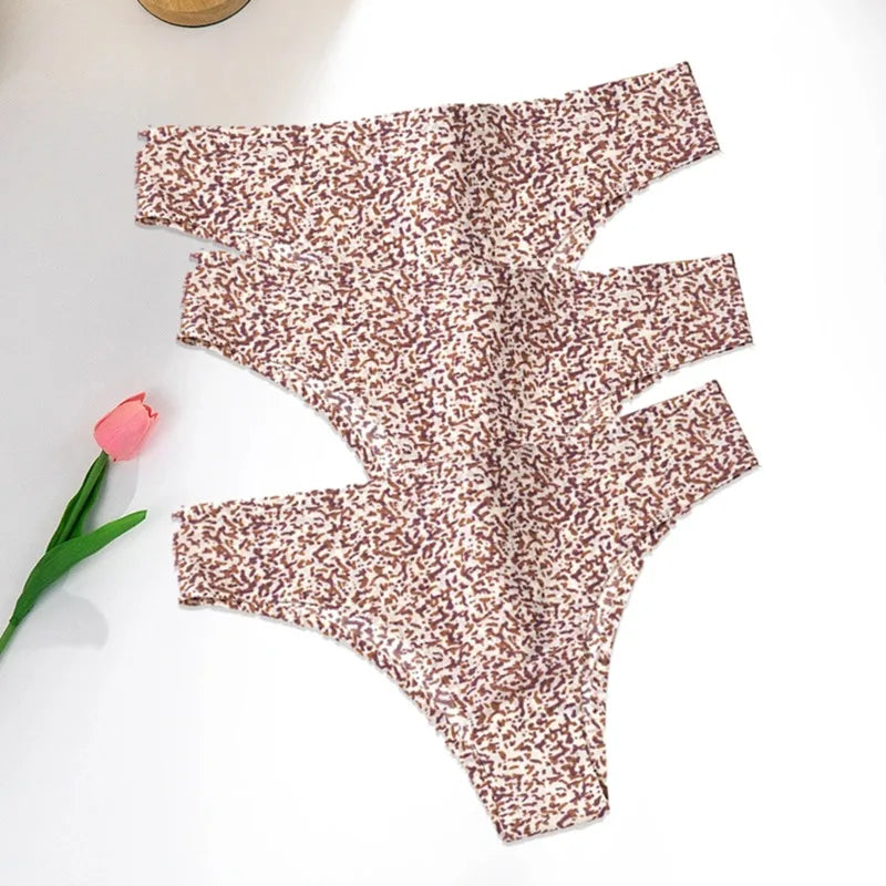 Leopard Panties 3-Piece Seamless Ice Silk Set Sexy Printed Style