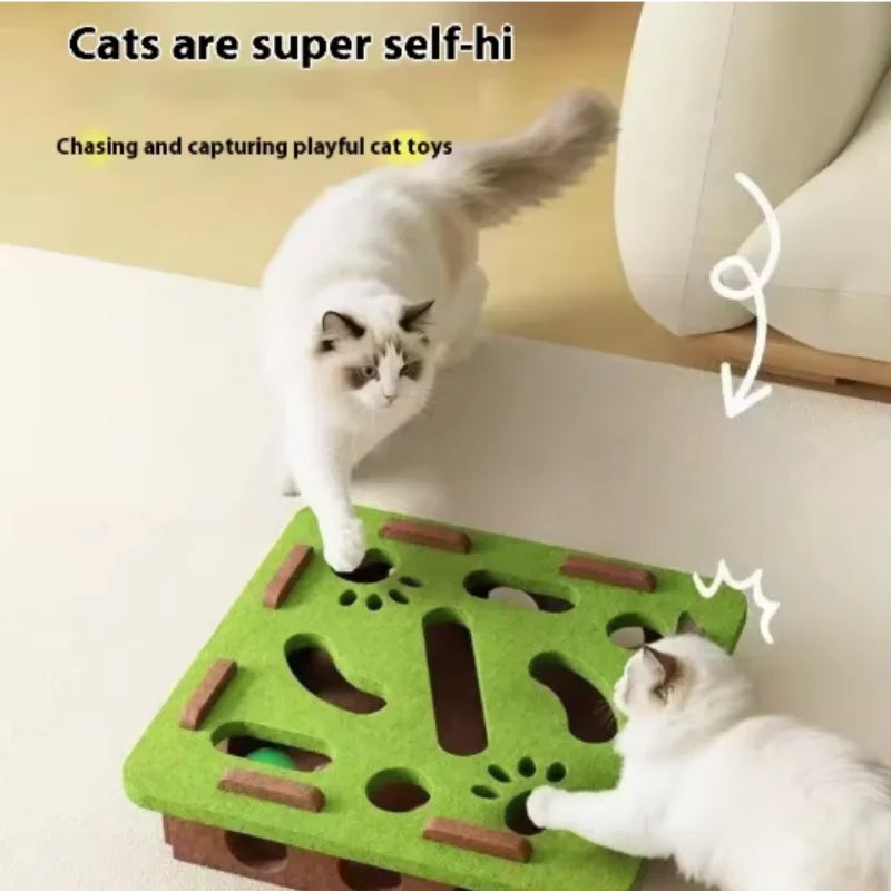 Interactive Cat Maze Toys Type Felt Box with Bell Ball Fun Training