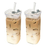 Square Glass Coffee Cup with Lid and Straw – Heat Resistant Drinkware