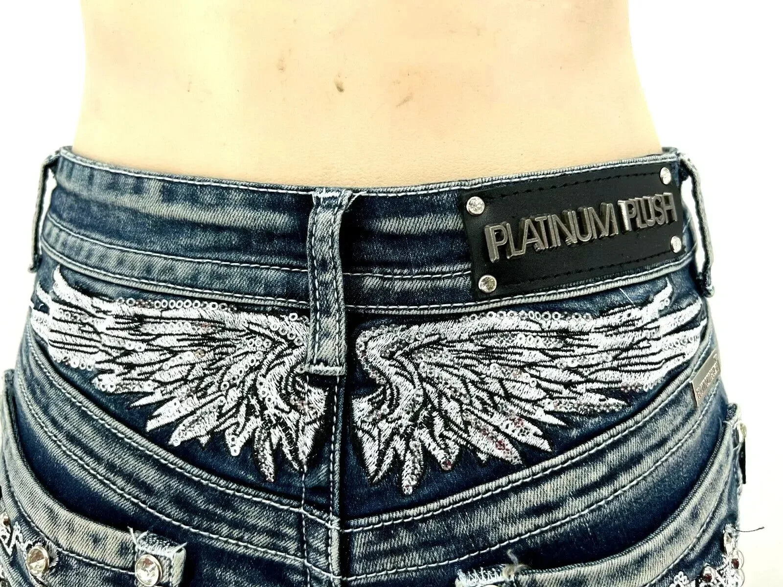 Y2K Wing Rivet Denim Shorts Low Waist Gothic Sexy Mini Skirt