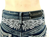 Y2K Wing Rivet Denim Shorts Low Waist Gothic Sexy Mini Skirt