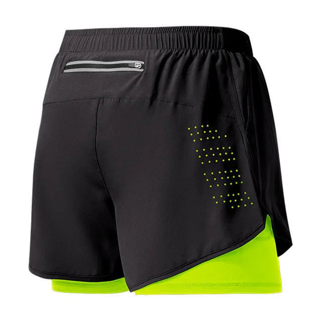 Men's Running Shorts Double Layer Black Quick-drying Workout Pants