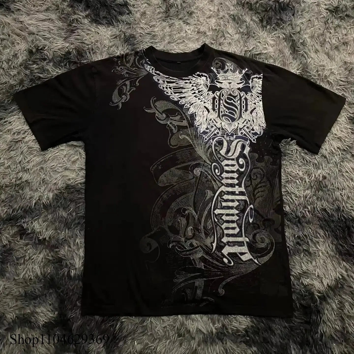 Classic Y2K Gothic Style T-shirt Print Oversized T Shirt High Street Shirts Gothic Round Neck Cotton Tops New Mens