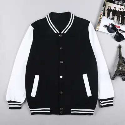 Black and White Oversized Jacket for Men’s Baseball Street Style