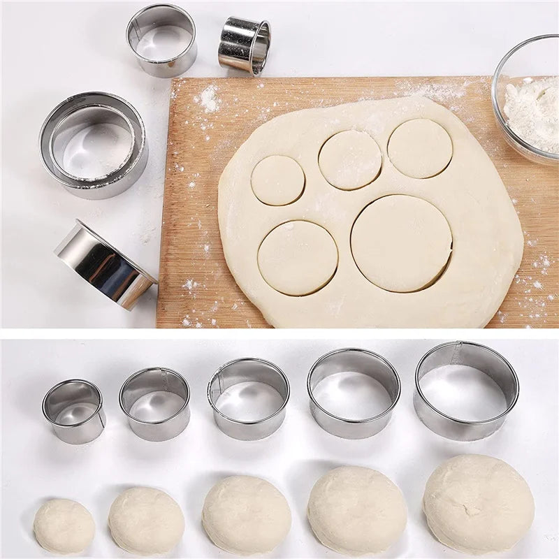 Stainless Steel Biscuit Mold 5 Piece Round Set for Pastry and Baking