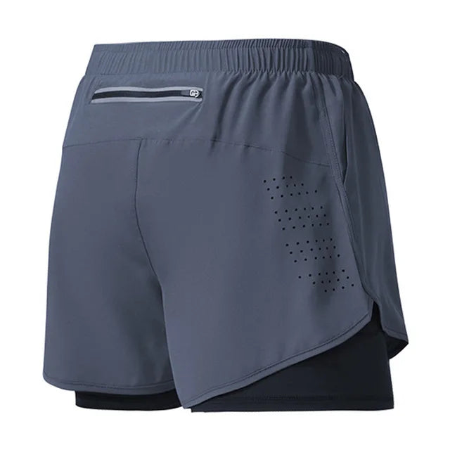 Men's Running Shorts Double Layer Black Quick-drying Workout Pants
