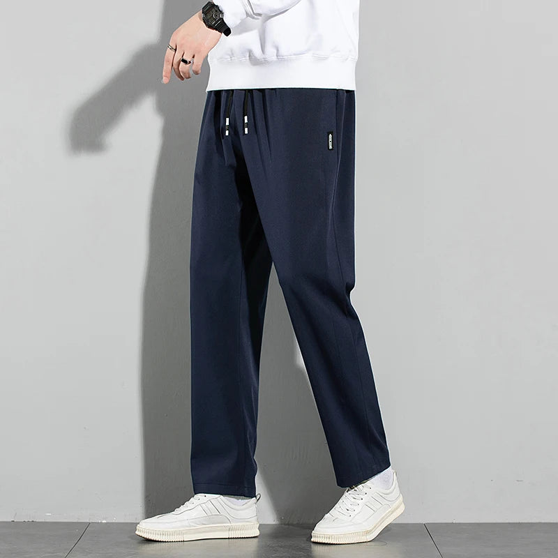 Ice Silk Pants Summer Thin Business Casual Elastic Straight Leg