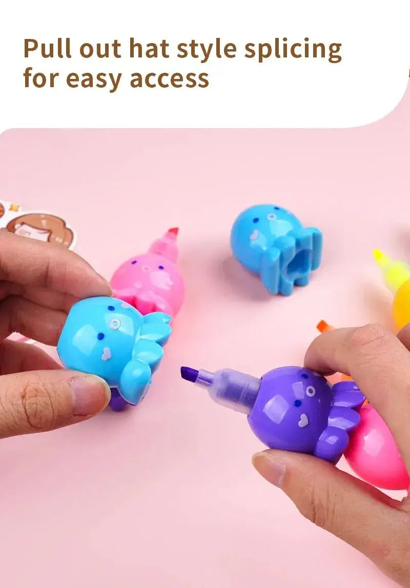 Cute Octopus Highlighter Set in 5 Watercolor Colors for School and Office