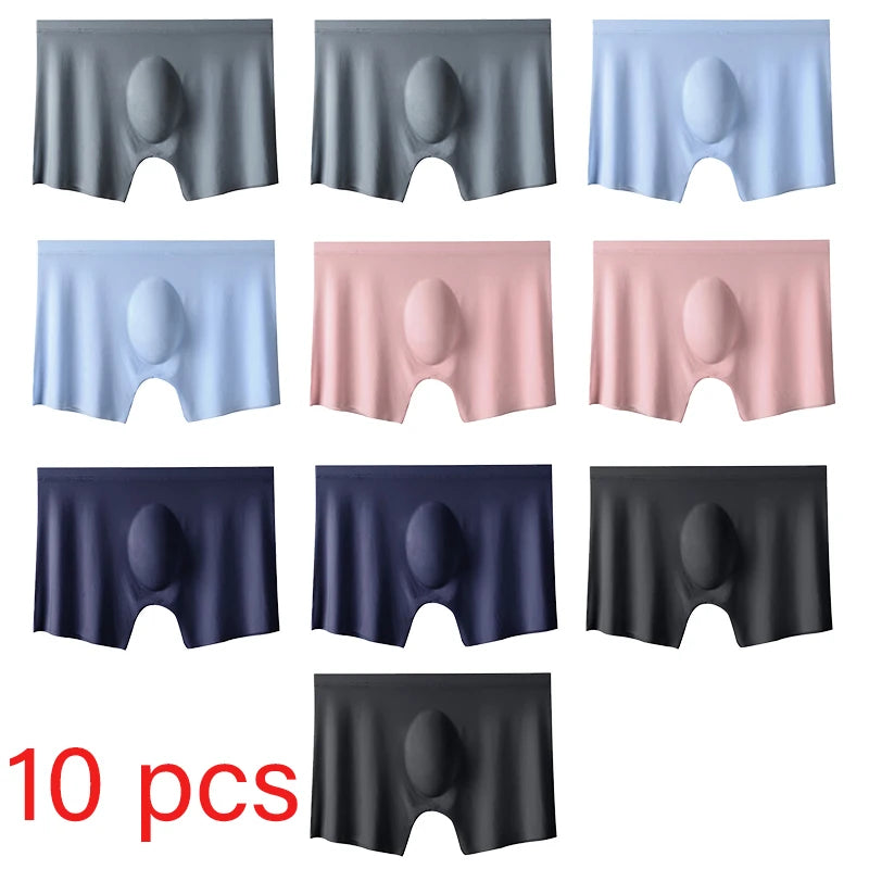 Men's Ice Silk Boxer Briefs 10 Pcs Seamless Ultra-thin Breathable Style