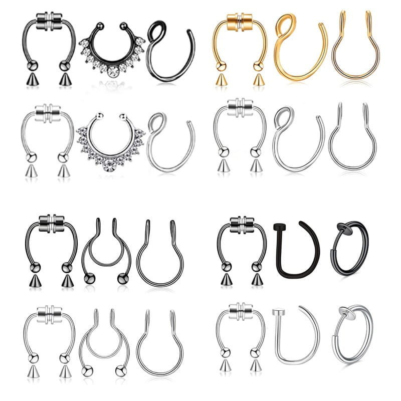 Magnetic Septum Nose Rings - 3Pcs Stainless Steel Clip-On Hoops