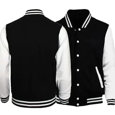 Black and White Oversized Jacket for Men’s Baseball Street Style - Black White / S