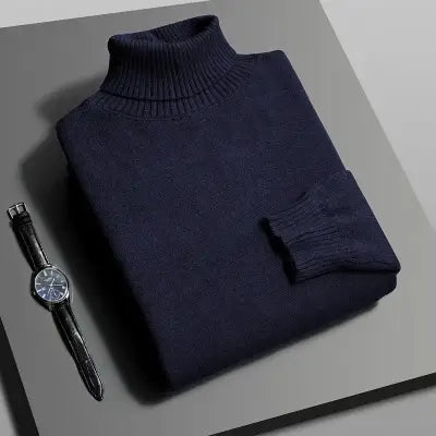 Autumn Men’s High-Quality Knitted Turtleneck Sweater in Solid Color - Navy / Asian M(40-55Kg)