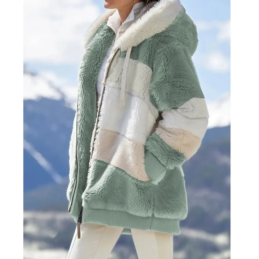 Warm Plush Streetwear Oversized Hooded Jacket for Women 2024