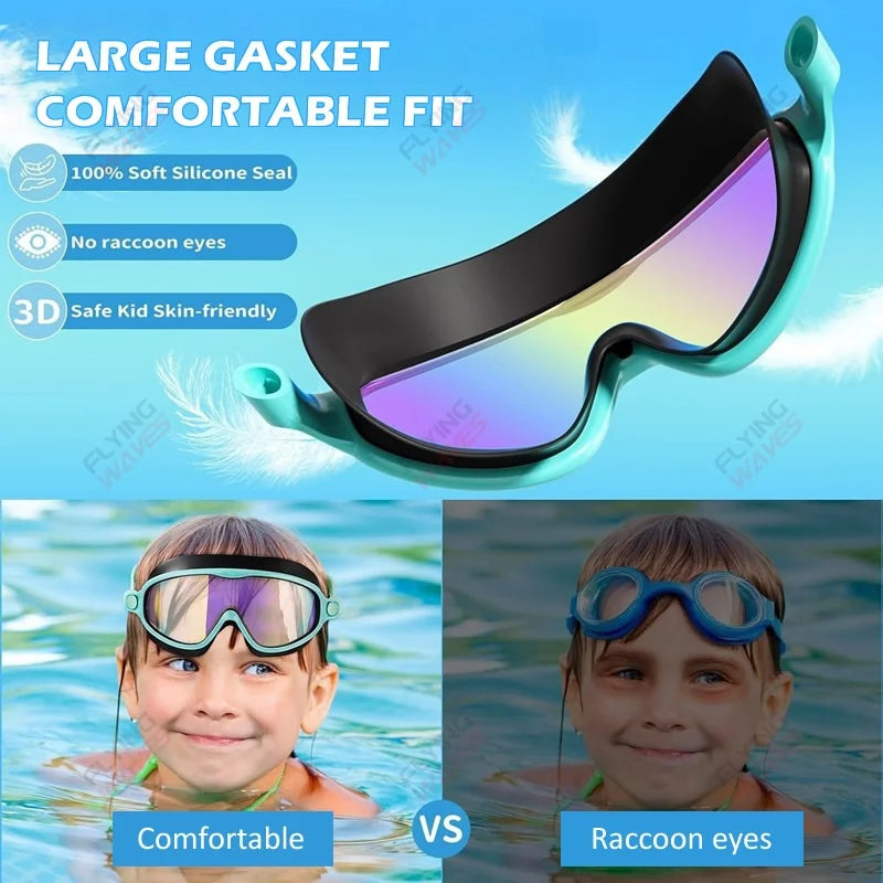 Wide View Large Frame Silicone Kids Swimming Goggles Anti Fog Leakproof