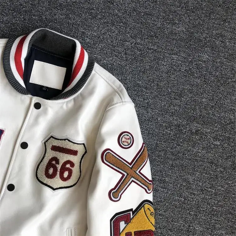 Men’s Winter Baseball Jacket in Retro Trend Leather with Embroidery