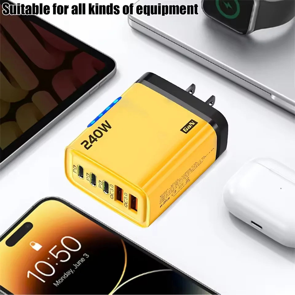 240W GaN USB C Charger 5 in 1 Adapter for Fast Charging Multi Devices