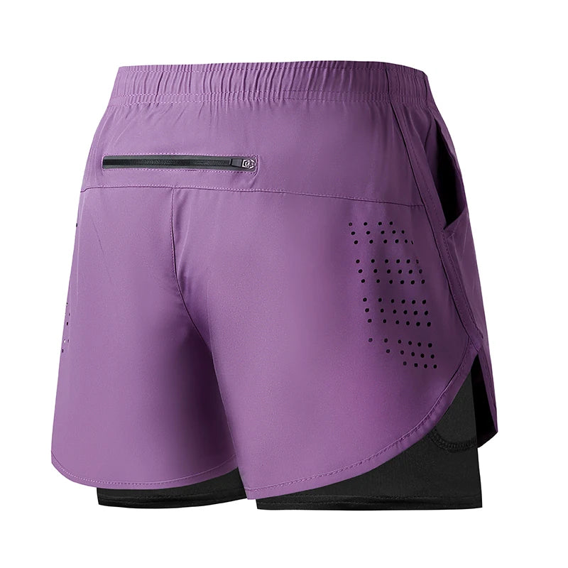 Men's Running Shorts Double Layer Black Quick-drying Workout Pants