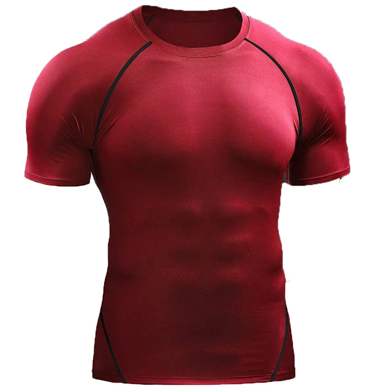 Men Summer Compression Shirt Elastic Quick Dry Gym Workout Tee