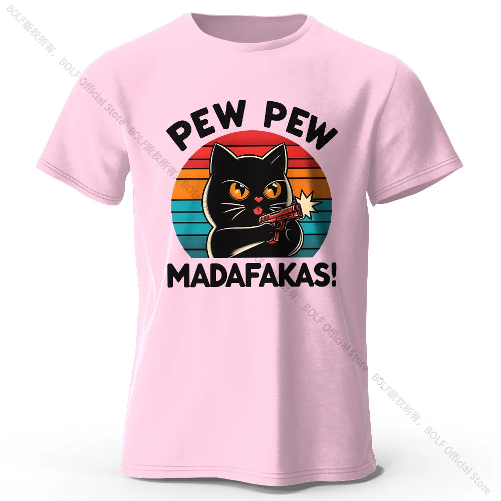 Hand-Drawn Cat Short Sleeve Cotton T-Shirt – Soft Casual Style