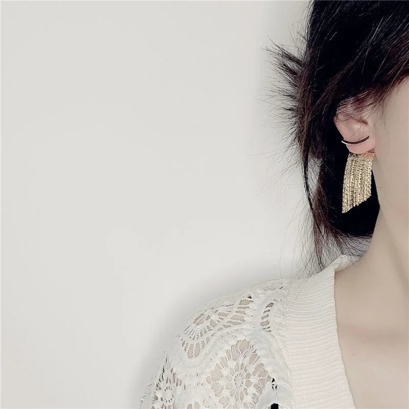 Vintage Geometric Tassel Statement Earrings in Golden Copper Finish