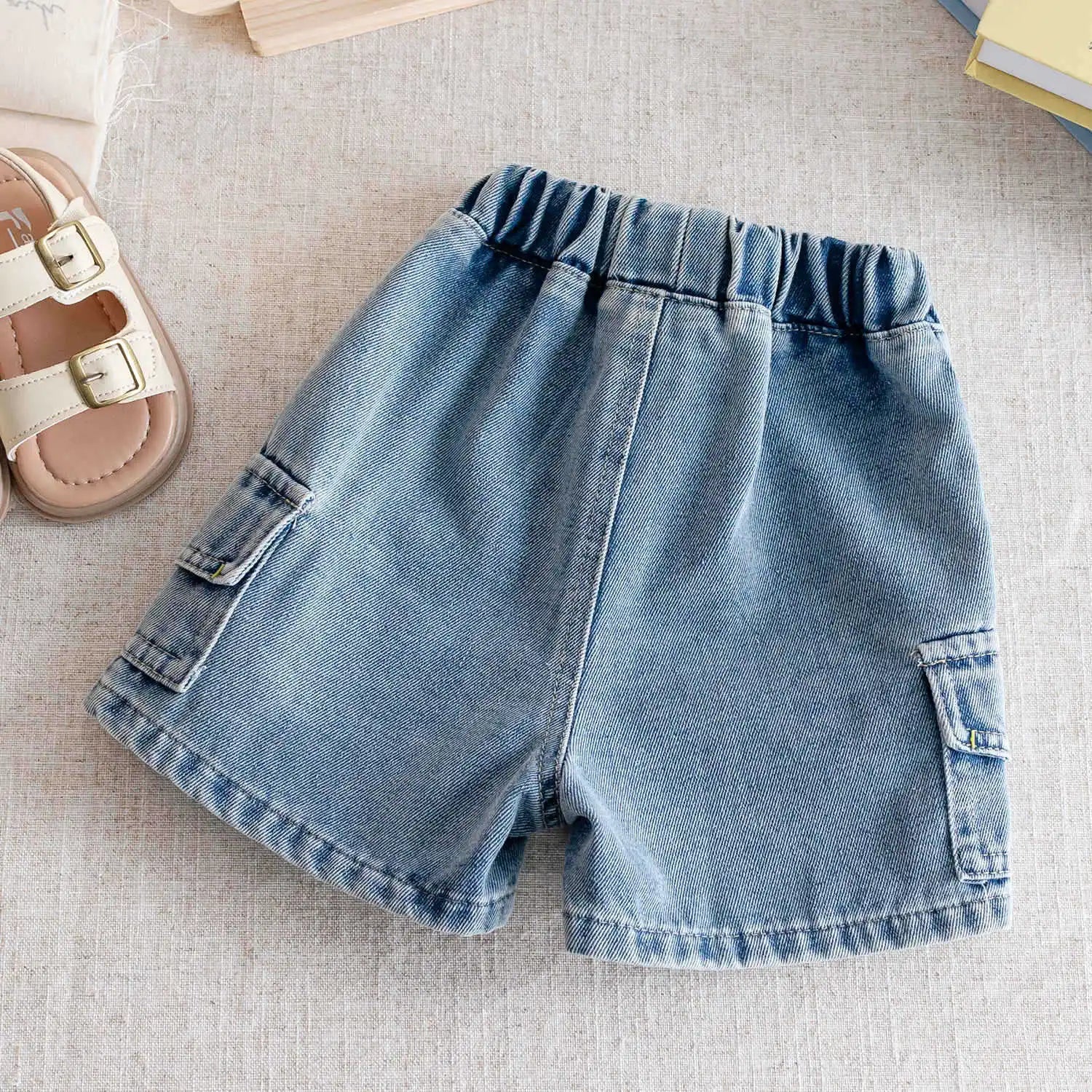Boys Denim Cargo Shorts with Elastic Waist 2-8Y for Casual Summer Wear