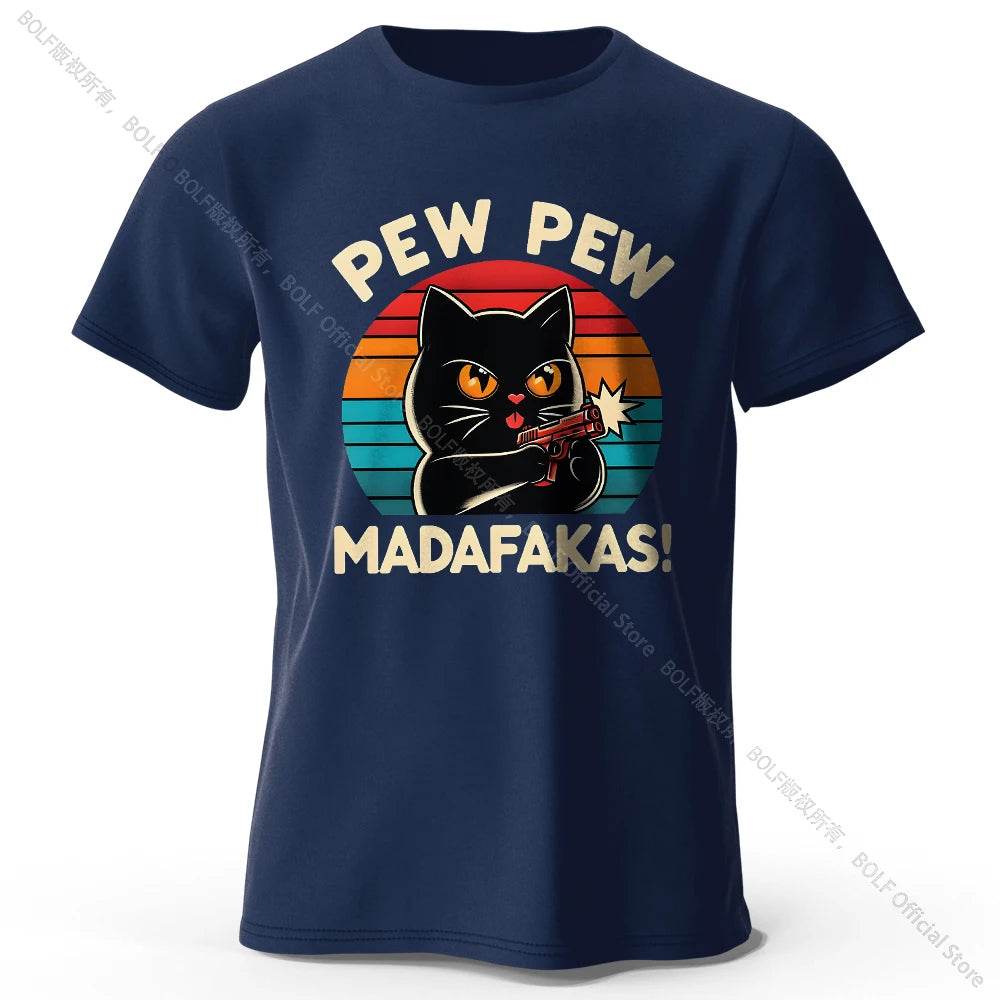 Hand-Drawn Cat Short Sleeve Cotton T-Shirt – Soft Casual Style