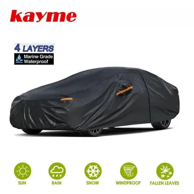 Kayme Black Heavy Duty Cotton Car Cover for All-Weather Protection