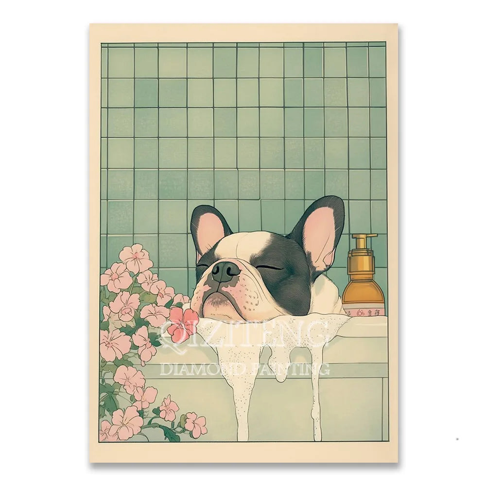 Cat in Bathtub Diamond Painting Square Round Kit Retro Home Decor